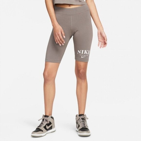 NIKE Sportswear NSW Brown Gray Mid Rise Bike Shorts Women's Size Medium - Picture 1 of 5